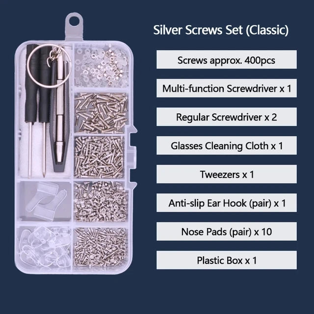500pc Eyeglasses Sunglasses Repair Kit Tool Glasses Screwdriver Screws Sets Nuts Nose Pad Optical Repair Tool Parts Assorted Kit