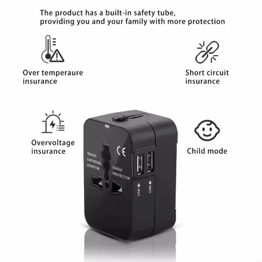 Universal Travel AC Power Adapter with Dual USB Ports EU US UK AU Outlet Converter Socket Plug Global Conversion Charger