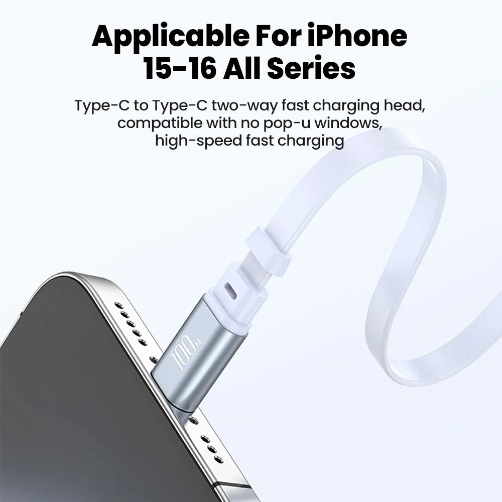 USB C to USB C Cable 100W for iPhone 16 15 Plus Pro Max Retractable Cable For MacBook iPad Fast Charger Cable Charger Data Wire