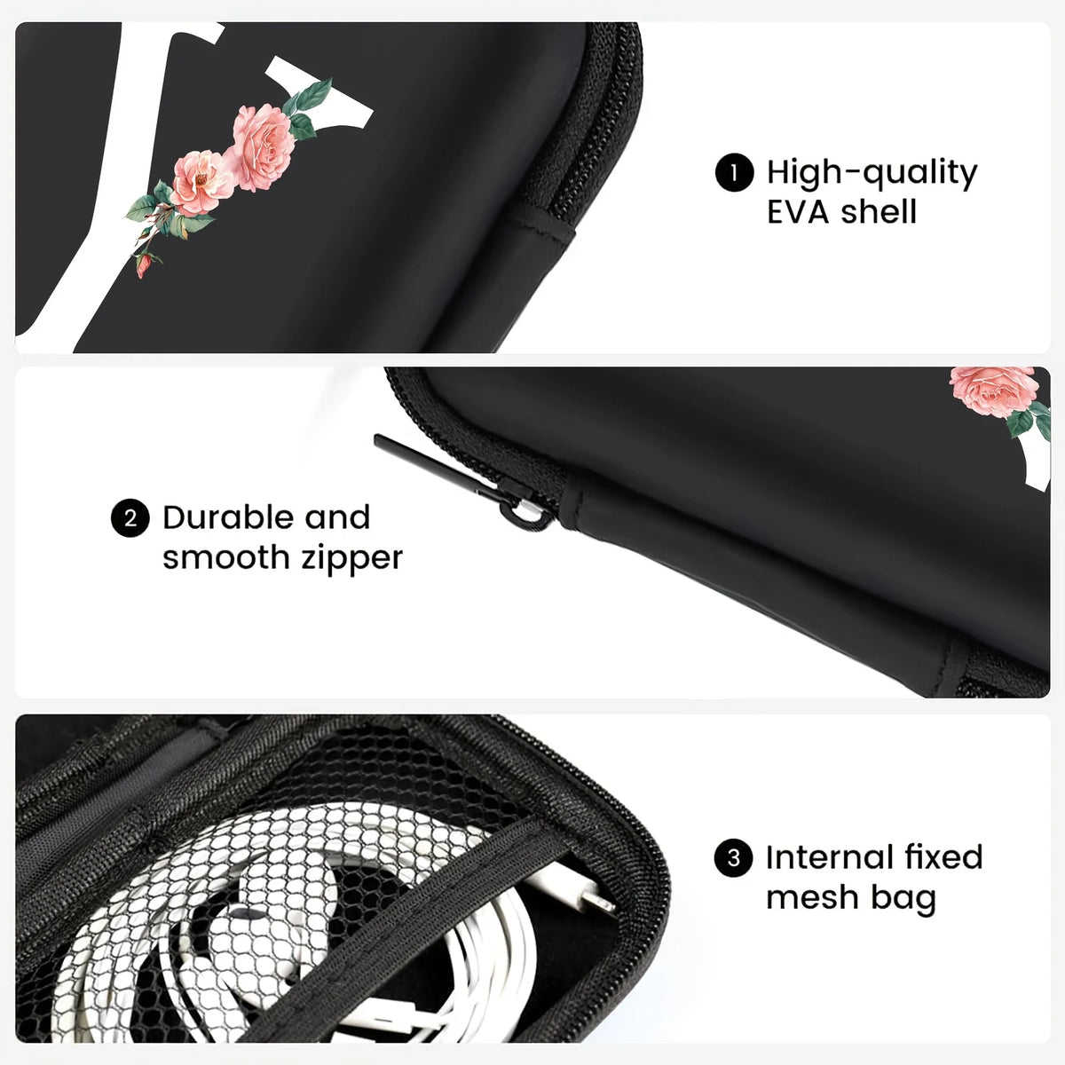 Electronics Organizer Bag for Data Cable Charger Storage Bag ，Earphone Case Headphone EVA Earbud Holder - Travel Cable Case