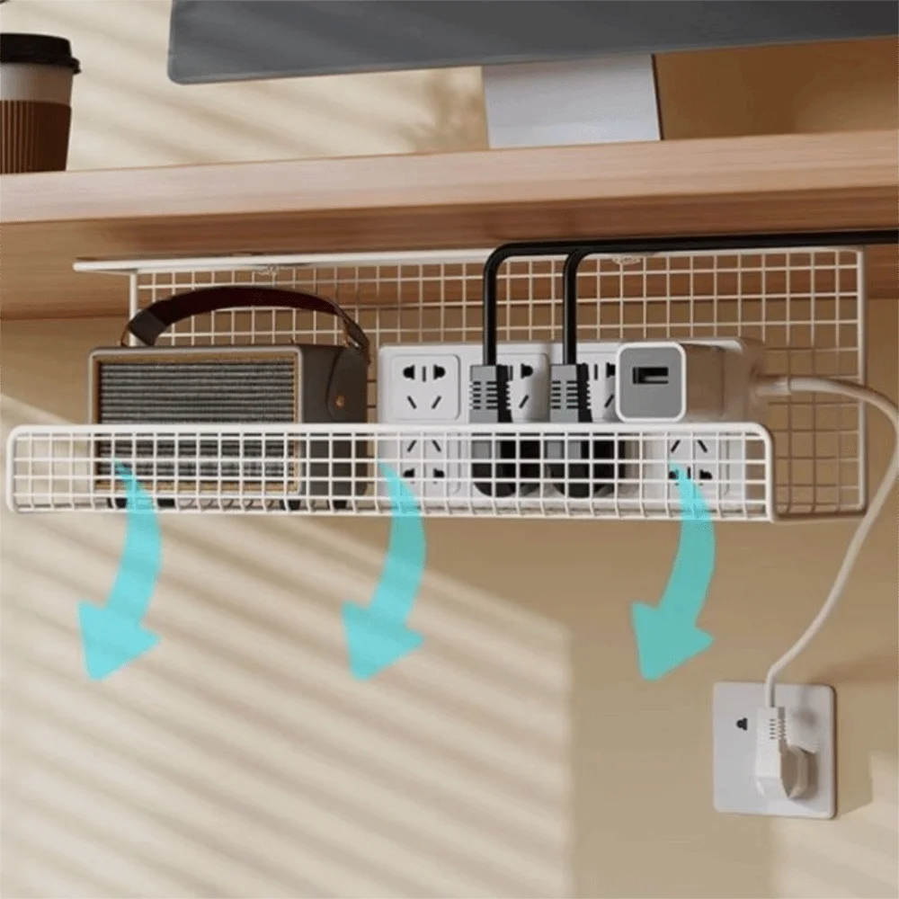 High Quality Under-desk Cable Management Tray No Drill Metal Wire Socket Storage with Clamp Desk Cable Organizer Office