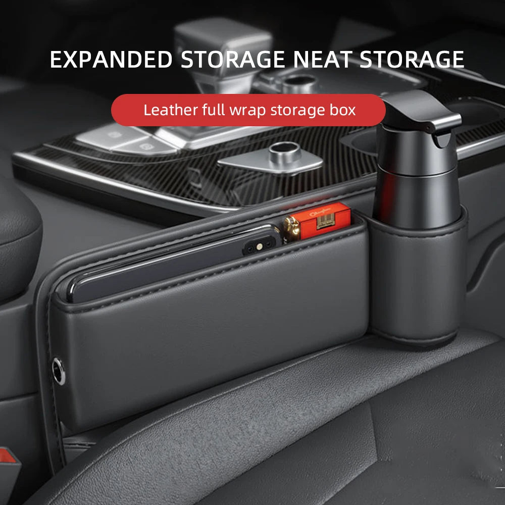 Universal Car Seat Gap Organizer Storage Box Multifunction Leather Crevice Side Storage Pocket Wallet Keys Card with Cup Holder