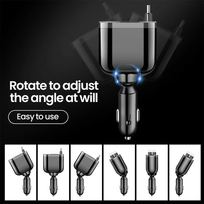 Elough Retractable Car Charger 5 in 1 Fast Charging Car Charger Retractable Cable 2 Type C Ports Car Charger Adapter Compatible
