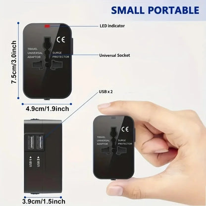 Universal Travel AC Power Adapter with Dual USB Ports EU US UK AU Outlet Converter Socket Plug Global Conversion Charger