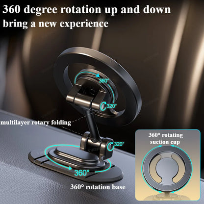 1040° Rotation Magnetic Car Phone Holder All-Metal Magnetic Cell Phone Stand Dashboard Mount For Magsafe iPhone 16 15 14 13 12