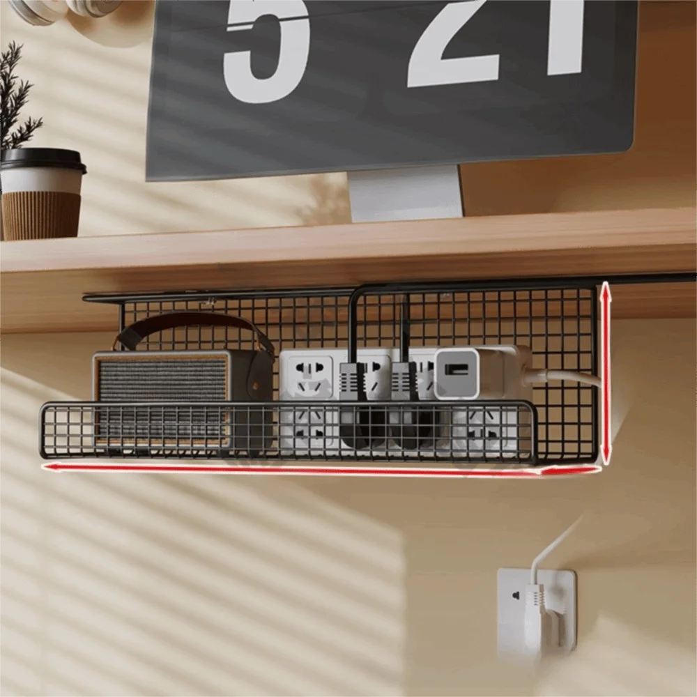 High Quality Under-desk Cable Management Tray No Drill Metal Wire Socket Storage with Clamp Desk Cable Organizer Office