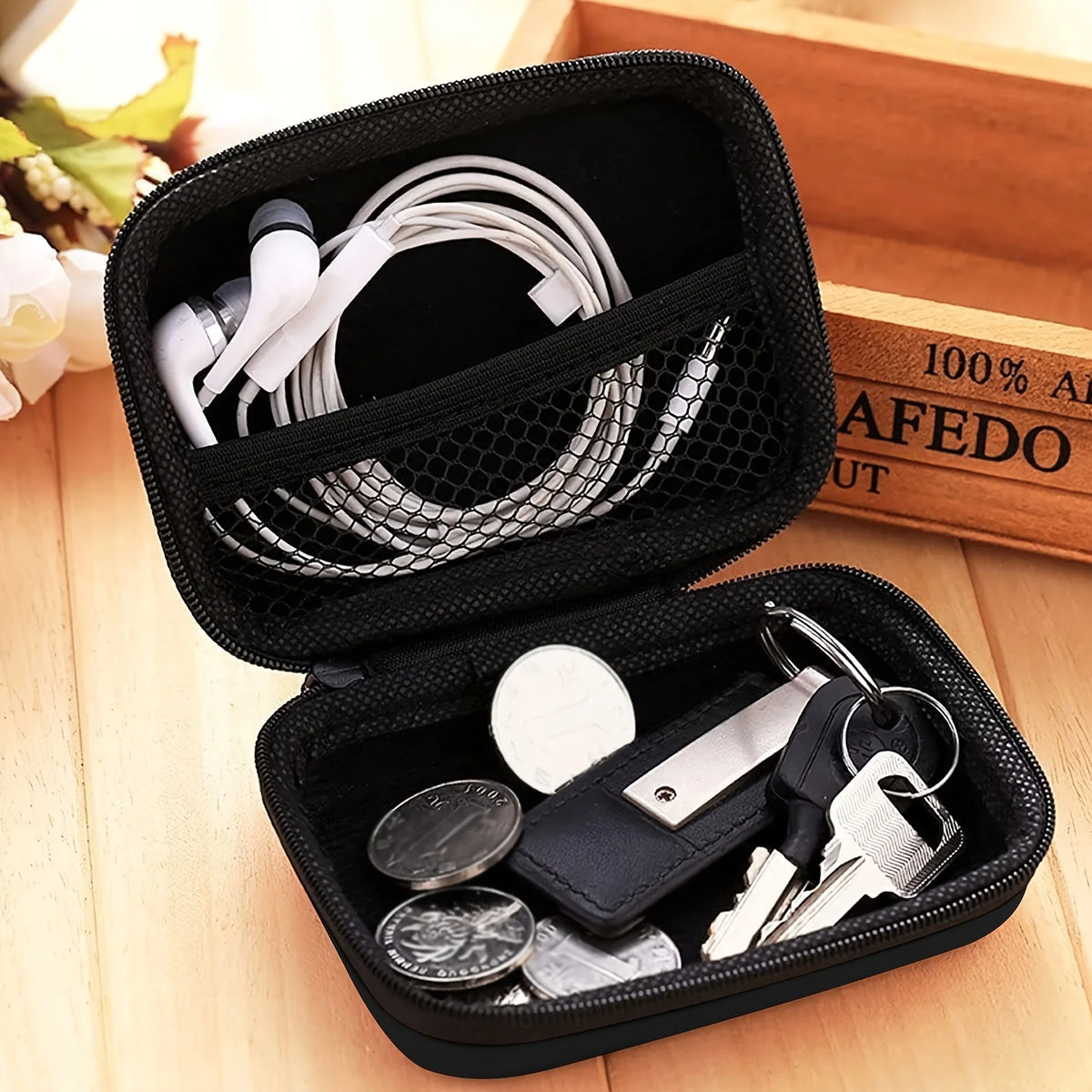 Electronics Organizer Bag for Data Cable Charger Storage Bag ，Earphone Case Headphone EVA Earbud Holder - Travel Cable Case