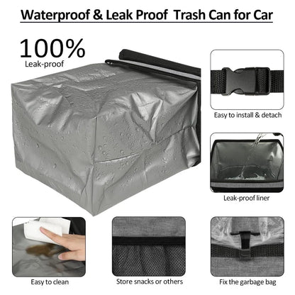Car Trash Can with Lid - Leakproof Trash Bin Car Garbage Can, Collapsible Automotive Truck Organizer and Storage Bag Car Accesso