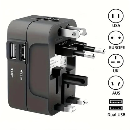 Universal Travel AC Power Adapter with Dual USB Ports EU US UK AU Outlet Converter Socket Plug Global Conversion Charger