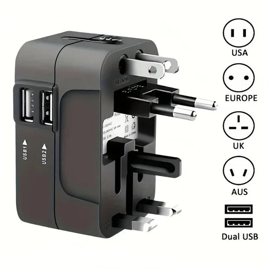 Universal Travel AC Power Adapter with Dual USB Ports EU US UK AU Outlet Converter Socket Plug Global Conversion Charger
