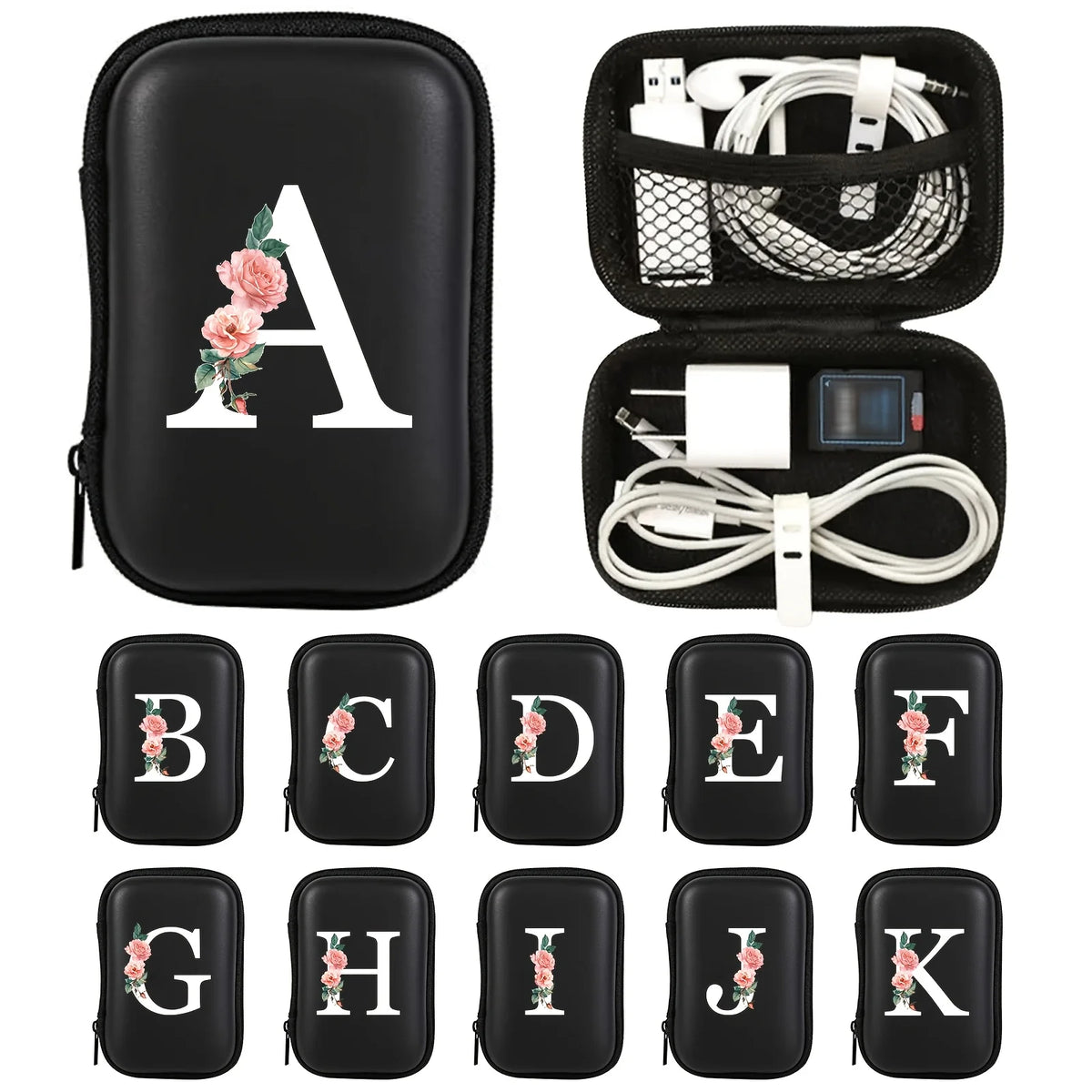 Electronics Organizer Bag for Data Cable Charger Storage Bag ，Earphone Case Headphone EVA Earbud Holder - Travel Cable Case