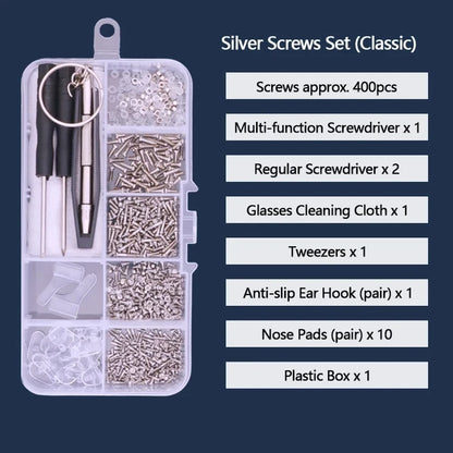 500pc Eyeglasses Sunglasses Repair Kit Tool Glasses Screwdriver Screws Sets Nuts Nose Pad Optical Repair Tool Parts Assorted Kit