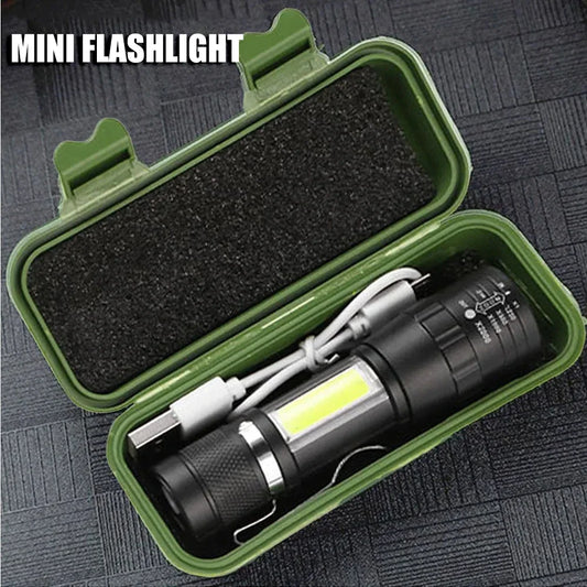 USB Rechargeable Mini Flashlight COB+XPE Portable Built-in Battery Zoomable Small Torch 3 Mode Camping Emergency Flashlights