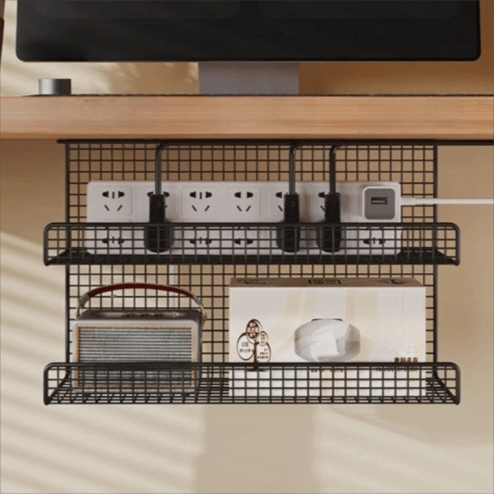 High Quality Under-desk Cable Management Tray No Drill Metal Wire Socket Storage with Clamp Desk Cable Organizer Office