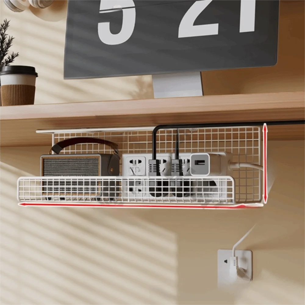 High Quality Under-desk Cable Management Tray No Drill Metal Wire Socket Storage with Clamp Desk Cable Organizer Office