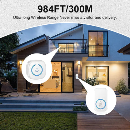 Wireless Doorbell Intelligent Welcome Door Bell 300M/984 FT Remote 60 Songs Melodies Home Smart Doorbell US EU UK Plug Optional