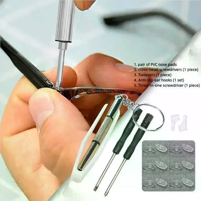 1 Set Eye Glasses Repair Kit With Screws Eyeglass Repair Tools Eyeglass Wrench Mini Screwdriver Fixing Plastic Replacement Parts