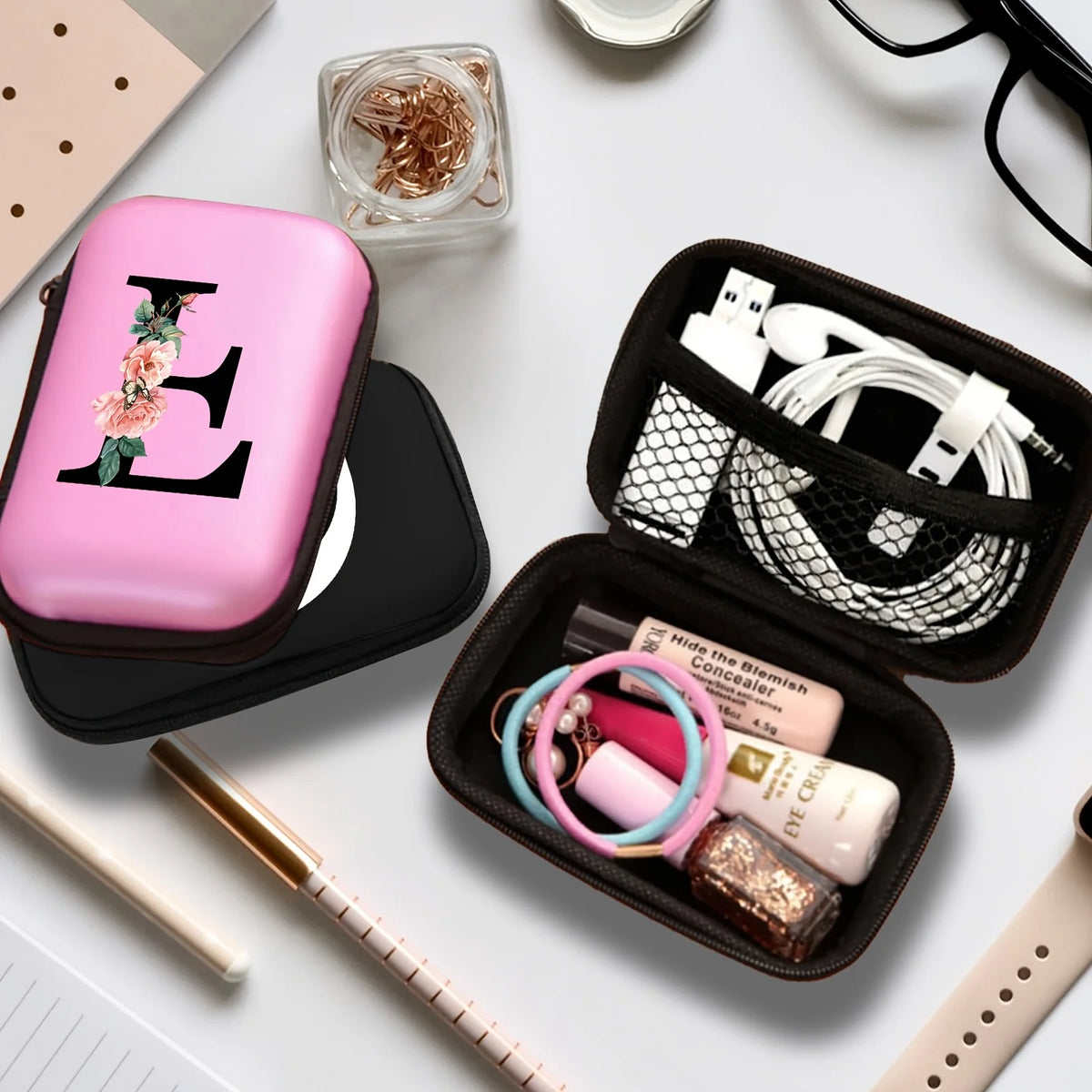Electronics Organizer Bag for Data Cable Charger Storage Bag ，Earphone Case Headphone EVA Earbud Holder - Travel Cable Case