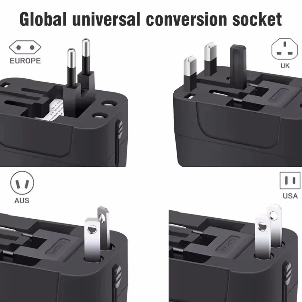 Universal Travel AC Power Adapter with Dual USB Ports EU US UK AU Outlet Converter Socket Plug Global Conversion Charger